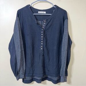 We The Free Back At It Henley Top Black Gray XS Oversized